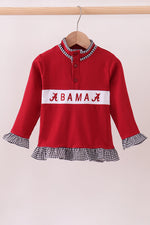 Premium Maroon Alabama embroidery ruffle top