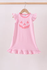 Pink stripe Smirk face applique dress