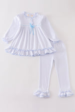 Premium White bow ruffle girl set