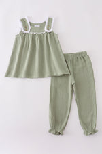 Premium sage ruffle pants set