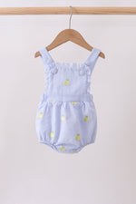Blue stripe seersucker lemon embroidery ruffle bubble