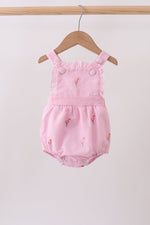 Pink stripe seersucker flamingo embroidery ruffle bubble
