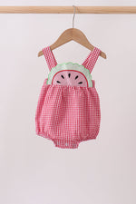Red watermelon ruffle gingham bubble