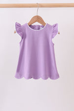 Dark purple flutter sleeve scalloped top