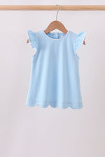 Mint flutter sleeve scalloped top