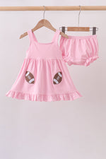 Pink football applique everyone has fun bloomer set