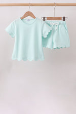Mint Scalloped Shorts Set