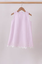 Pink Seersucker Stripe Scalloped Dress