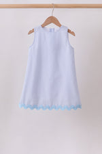 Blue Seersucker Stripe Scalloped Dress