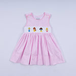 Pink princess hand smocked plaid dress