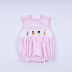 Pink princess hand smocked plaid bubble