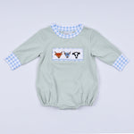 Sage cow hand smocked bubble