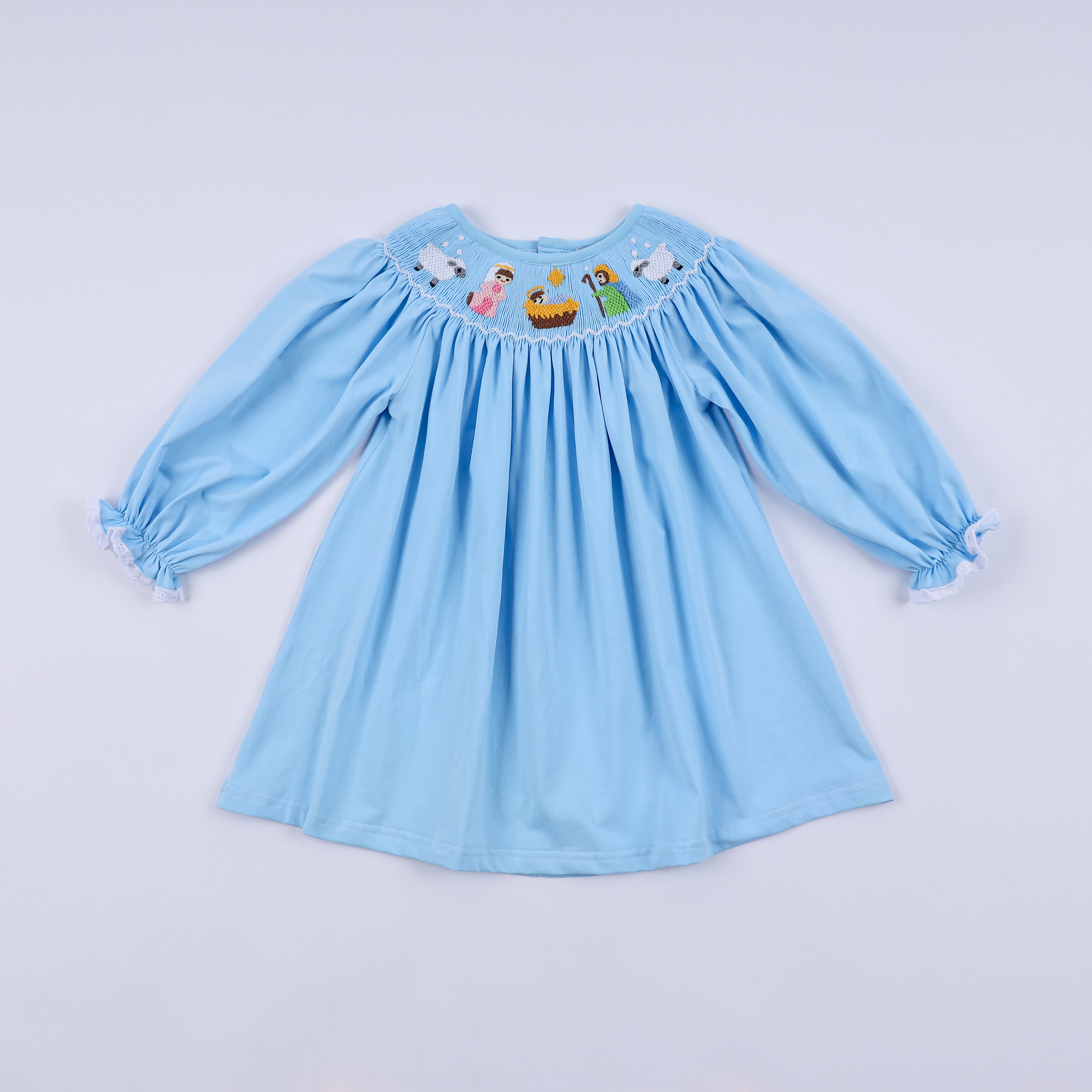 Blue Nativity Hand Smocked Dress