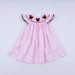 Red character hand smocked plaid ruffle dress