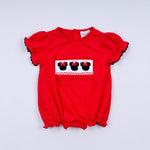Red character hand smocked bubble