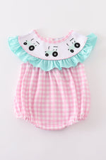Pink tractor embroidery plaid girl bubble