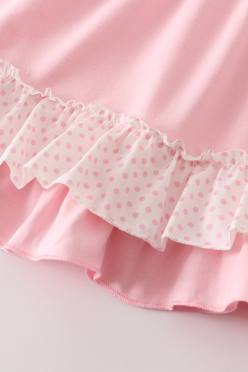 Pink cow embroidery dress