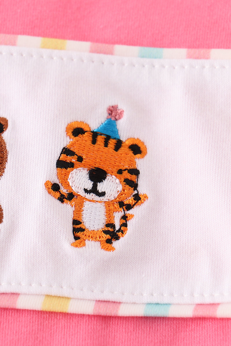 Pink animals birthday embroidery girl set