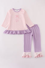 Purple ballet shoes embroidery stripe pants set