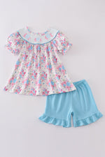 Blue petal meadow embroidery girl set