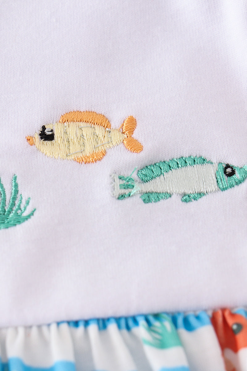 Blue marine creature embroidery dress