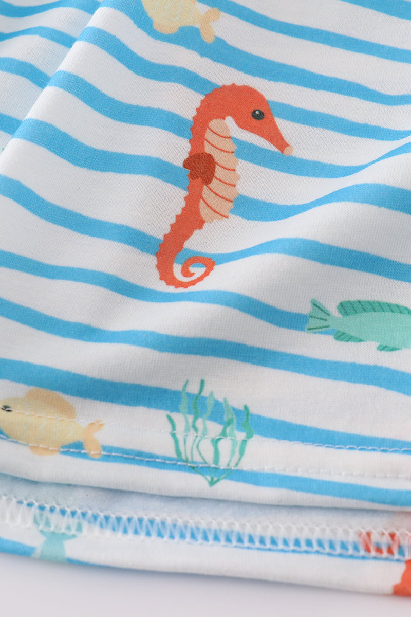 Blue marine creature embroidery dress