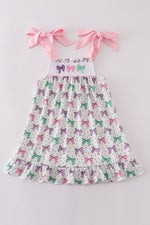 Pink bow embroidery ruffle dress