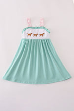 Mint hunting puppy embroidery ruffle dress