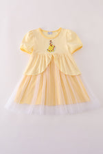 Yellow princess embroidery ruffle dress