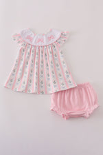 Pink Bow Embroidered Bow Bloomer Set