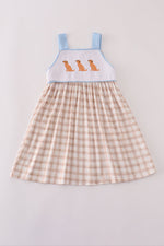 Beige puppy embroidery gingham dress