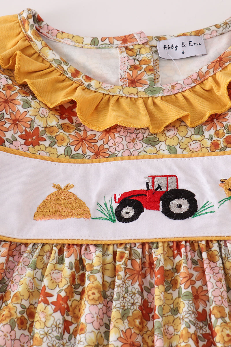 Highland cow embroidery ruffle pants set