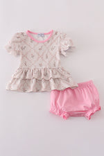 Pink floral print ruffle bloomer set