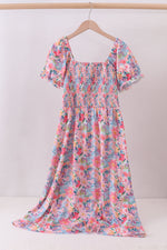 Purple floral smocked women dress