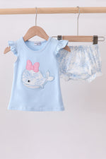 Blue Whale Applique Bloomer Set
