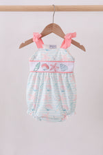 Pink shell starfish embroidery bow bubble