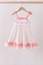 Pink bow smocked dot ruffle dress