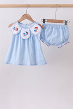 Blue jacquard embroidery bloomer set
