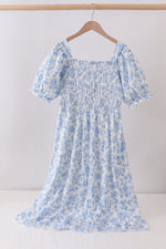 Blue rose smocked ruffle dress (length 41.33in)