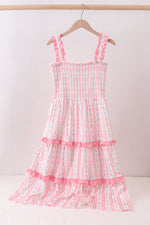 Blush floral smocked tiered dress