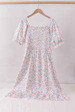 Pink floral smocked mom dress