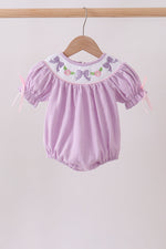 Lavender Smocked Embroidered Bow Jacquard Bubble