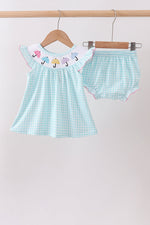 Blue Umbrella Smocked Bloomer Set