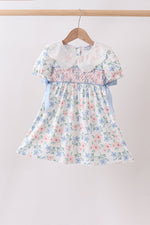 Blue Floral Smocked Dress