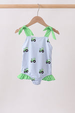 Blue Tractor Stripe UPF Swim One-Piece
