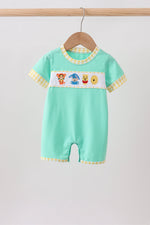 Mint Honey Bear Embroidered Romper