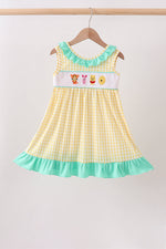 Mustard Honey Bear Embroidered Dress