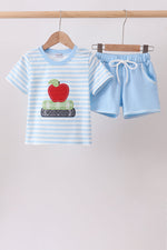Blue Stripe Apple Book Appliqué Set