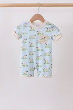 Blue Puppy Embroidered Pocket Romper
