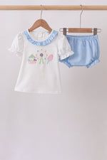 Blue Carousel Embroidered Bloomer Set